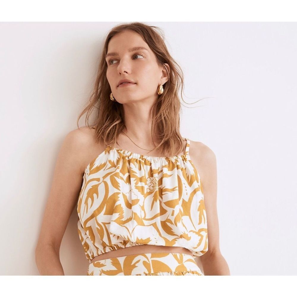 Madewell Tank Top Linen-Blend Meriden Crop Cami Tie Tropicale Floral S/M NWT